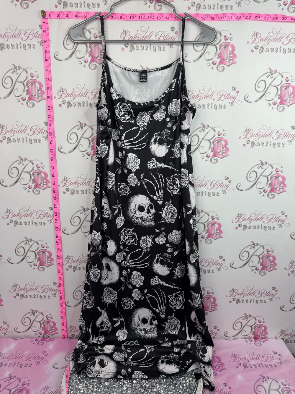 SHEIN Black & White Skull Rose Maxi Dress